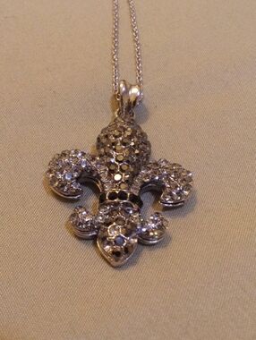 Silver Crystal Fleur-de-Lis Pendant Necklace - Silver